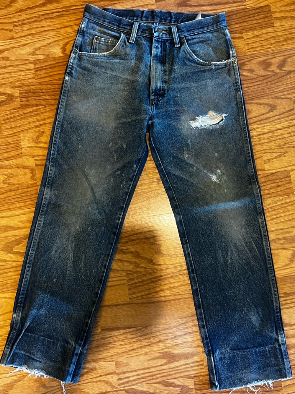 Wrangler Women's Straight Leg Distressed Dark Blue Distressed Jeans